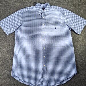 Polo Ralph Lauren Shirt Mens L Tall White Blue Gingham Short Sleeve Button Down